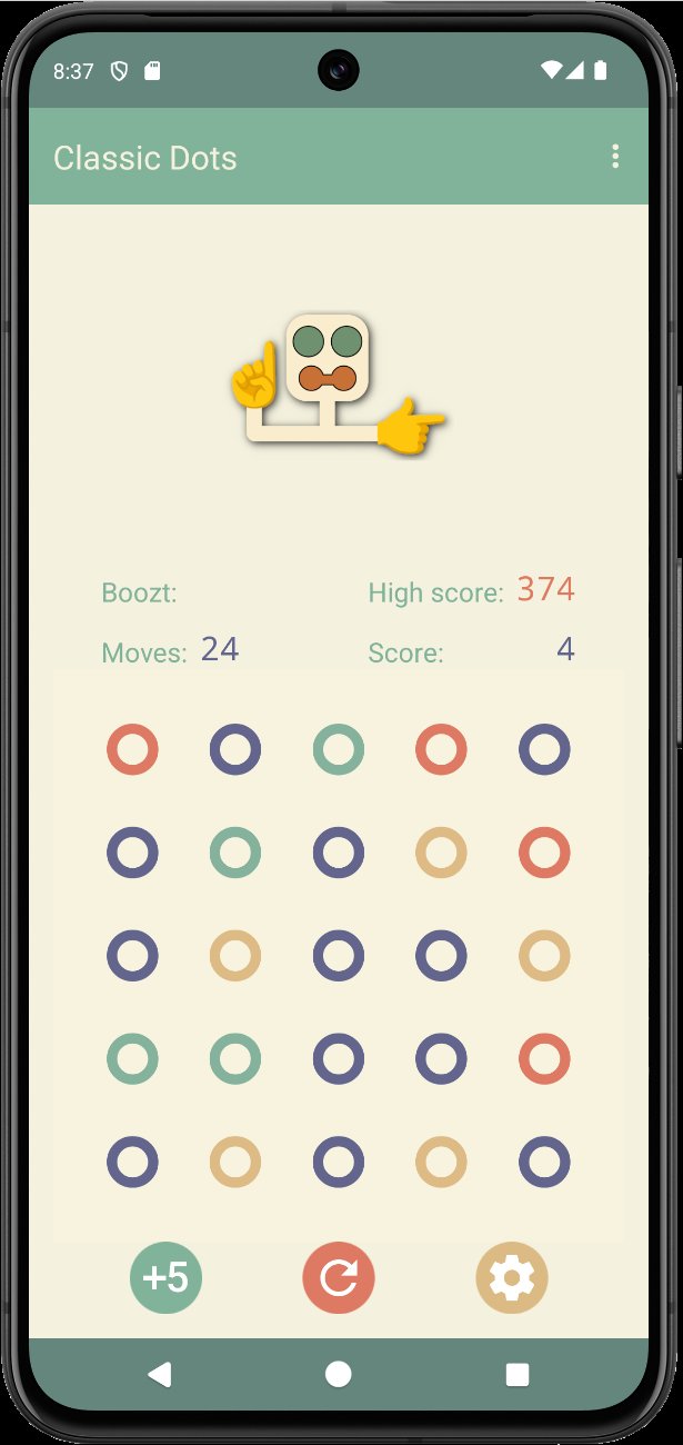 Classic Dots Game: the game board with coloured dots