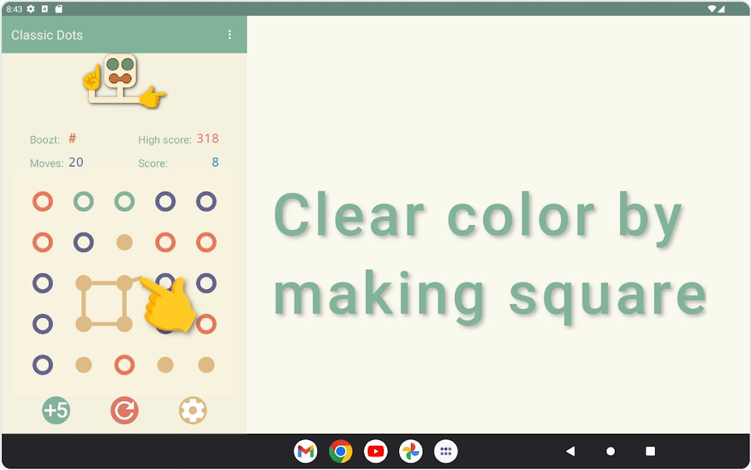 Classic Dots Game on a tablet: clear a colour by making a square