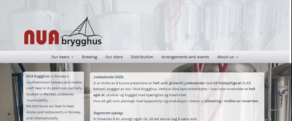 Skjermbilde av nettsiden til NUA Brygghus